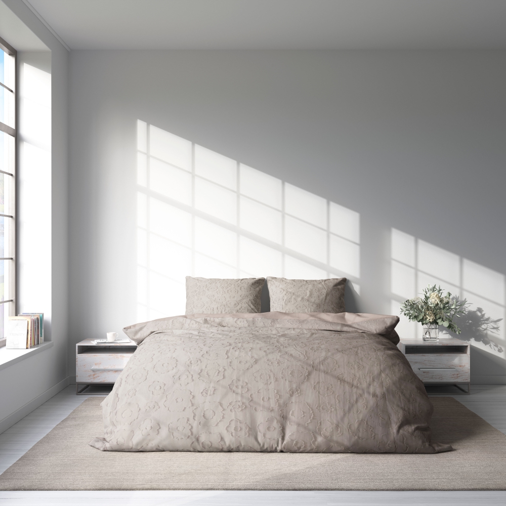 Jacquard sängkläder „Beige Floro“. Sängkläder med växtmotiv, 200x200 cm, 200x220 cm Jacquard sängkläder „Beige Floro“. Sängkläder med växtmotiv, 200x200 cm, 200x220 cm