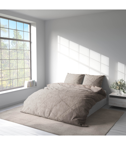 Jacquard sängkläder „Beige Floro“. Påslakanset 200x220