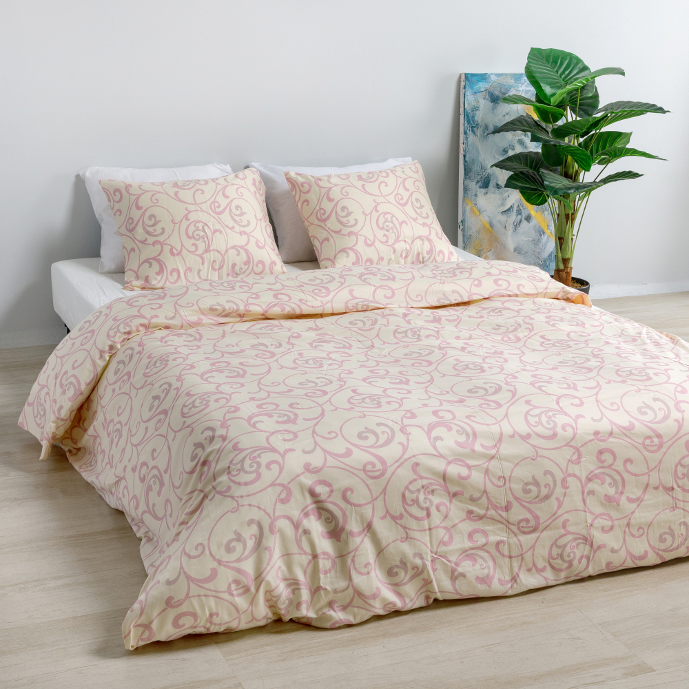 Premium satin påslakanset „Pink curls“. Rosa sängkläder, 160x200 cm, 200x200 cm, 200x220 cm Premium satin påslakanset „Pink curls“. Rosa sängkläder, 160x200 cm, 200x200 cm, 200x220 cm