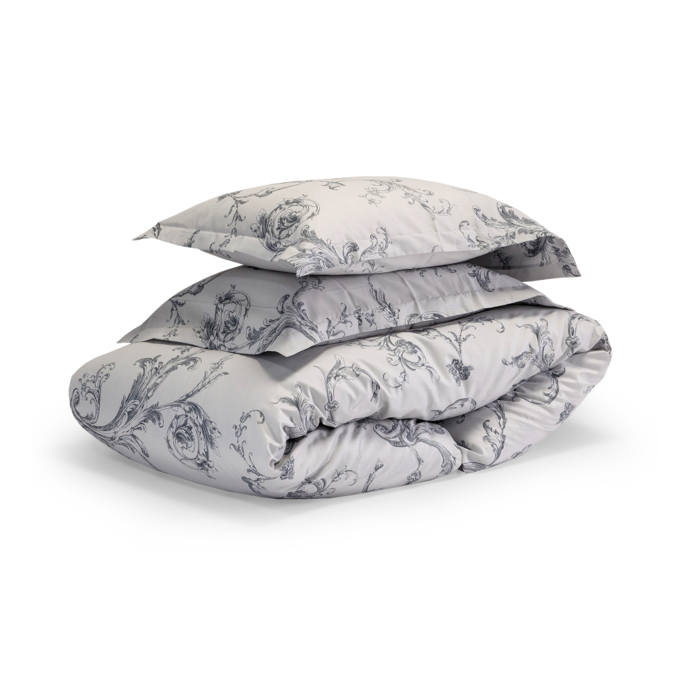 Premium satin påslakanset „Michelle grey“. Sängkläder med växtmotiv, 200x200 cm Premium satin påslakanset „Michelle grey“. Sängkläder med växtmotiv, 200x200 cm