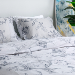 Premium satin påslakanset „Michelle grey“. Sängkläder med växtmotiv, 200x200 cm Premium satin påslakanset „Michelle grey“. Sängkläder med växtmotiv, 200x200 cm