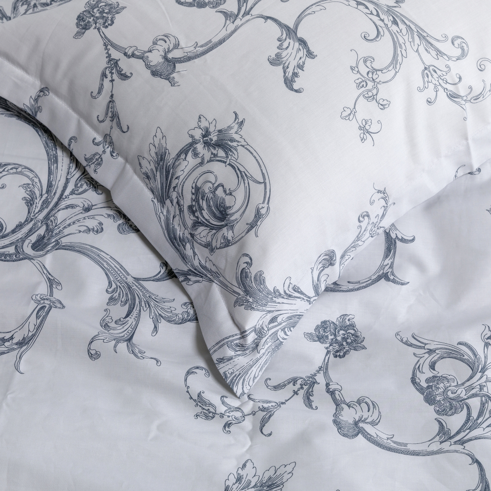 Premium satin påslakanset „Michelle grey“. Sängkläder med växtmotiv, 200x200 cm Premium satin påslakanset „Michelle grey“. Sängkläder med växtmotiv, 200x200 cm