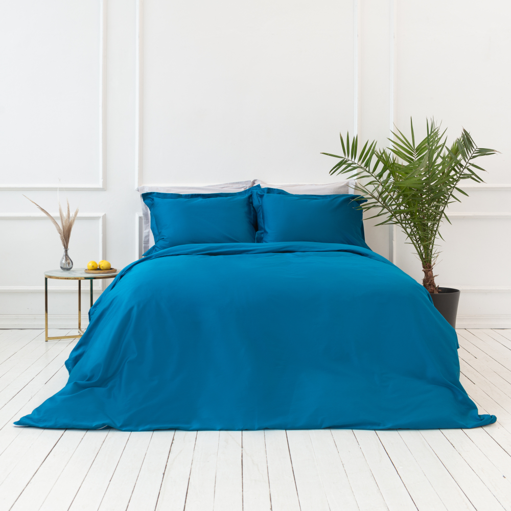 Premium satin påslakanset „Turquoise“. Enfärgade sängkläder, 200x200 cm Premium satin påslakanset „Turquoise“. Enfärgade sängkläder, 200x200 cm