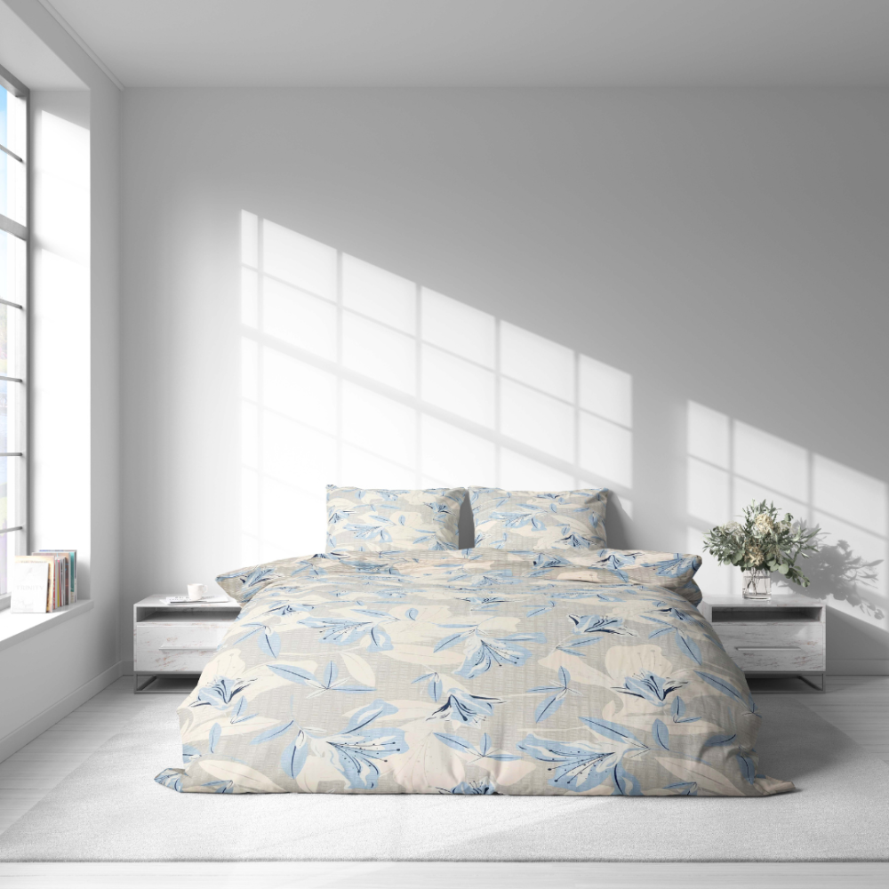 Påslakanset i bomulls bäckebölja „Ice Lily“. Grå sängkläder, 140x200 cm, 160x200 cm, 200x200 cm, 200x220 cm, 240x220 cm Påslakanset i bomulls bäckebölja „Ice Lily“. Grå sängkläder, 140x200 cm, 160x200 cm, 200x200 cm, 200x220 cm, 240x220 cm