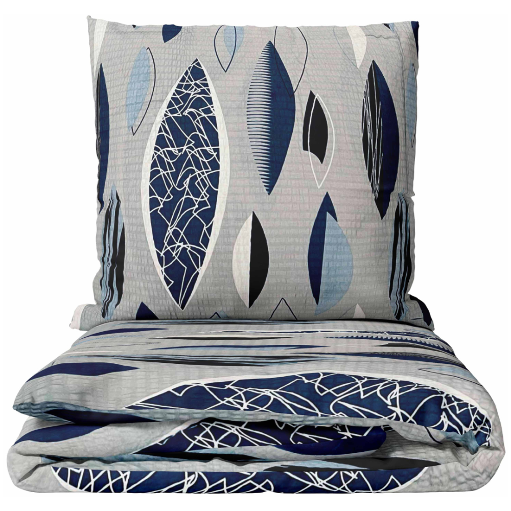Bäckebölja påslakanset „Kora Indigo Drift“. Grå sängkläder, 140x200 cm, 160x200 cm, 200x200 cm, 200x220 cm, 240x220 cm Bäckebölja påslakanset „Kora Indigo Drift“. Grå sängkläder, 140x200 cm, 160x200 cm, 200x200 cm, 200x220 cm, 240x220 cm