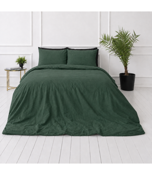 Linne sängkläder „Linen Dark Green“. Linne sängkläder