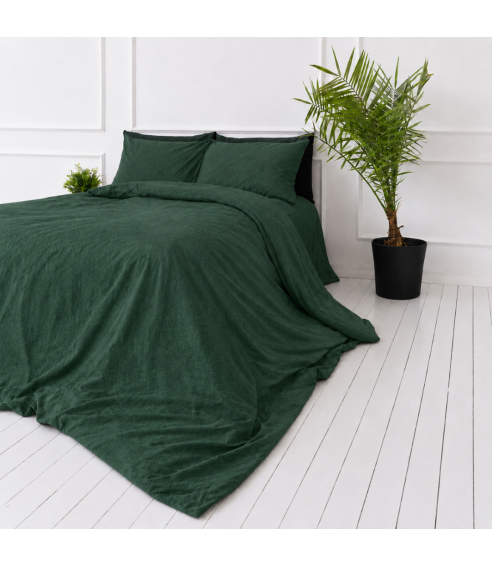 Linne sängkläder „Linen Dark Green“. Linne sängkläder