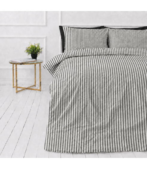 Linne sängkläder „Linen Grey Stripes“. Linne sängkläder