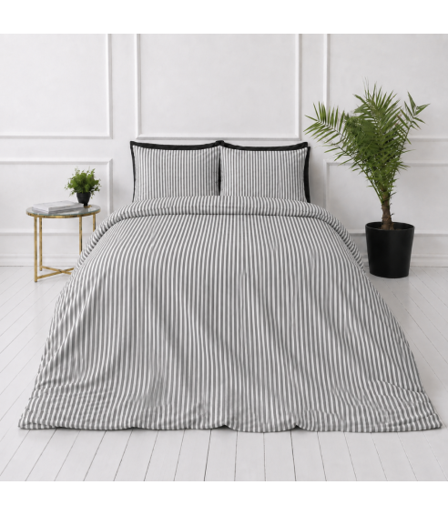 Linne sängkläder „Linen Grey Stripes“. Linne sängkläder