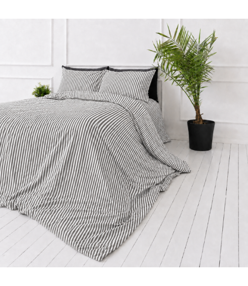 Linne sängkläder „Linen Grey Stripes“. Linne sängkläder