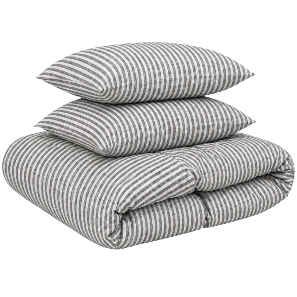 Linne sängkläder „Linen Grey Stripes“. Påslakanset 150x210, 140x200 cm, 150x200 cm, 160x200 cm, 180x200 cm, 200x200 cm, 200x220 cm, 240x220 cm. Gråvitt bäddset med smala vertikala ränder. Linne sängkläder „Linen Grey Stripes“. Påslakanset 150x210, 140x200 cm, 150x200 cm, 160x200 cm, 180x200 cm, 200x200 cm, 200x220 cm, 240x220 cm. Gråvitt bäddset med smala vertikala ränder.