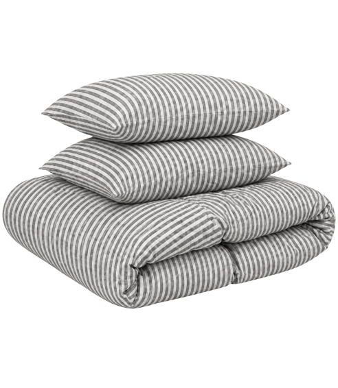 Linne sängkläder „Linen Grey Stripes“. Linne sängkläder