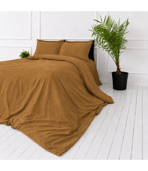 Linne sängkläder „Linen Mustard“. Linne sängkläder
