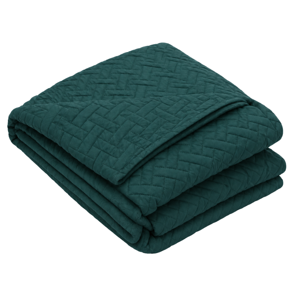 Överkast „Bedspread Juniper“. Plädar, 210x240 cm. Mörkgrönt överkast med ett fint geometriskt quiltat mönster Överkast „Bedspread Juniper“. Plädar, 210x240 cm. Mörkgrönt överkast med ett fint geometriskt quiltat mönster