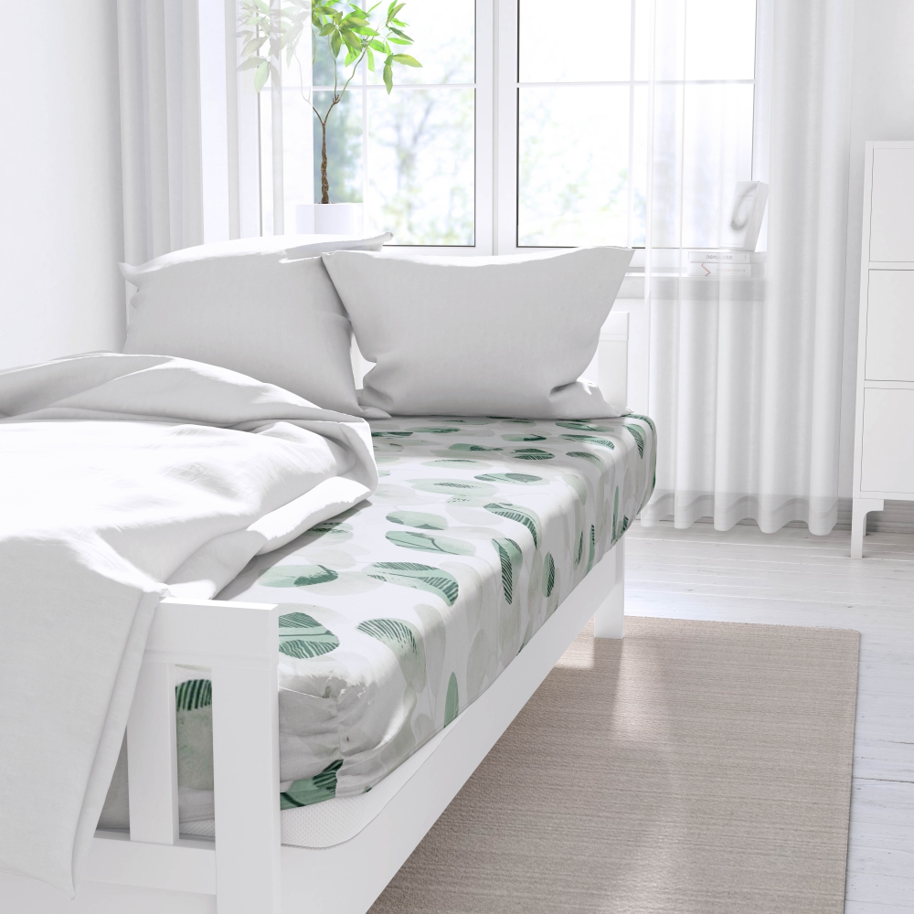 Dra-på-lakan „Greenery“, 80x200 cm, 90x200 cm, 120x200 cm, 140x200 cm, 160x200 cm, 180x200 cm Dra-på-lakan „Greenery“, 80x200 cm, 90x200 cm, 120x200 cm, 140x200 cm, 160x200 cm, 180x200 cm