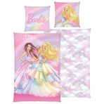 Påslakanset „Barbie“. Sängkläder barn, 135x200 cm. Rosa bäddset med barbie, hennes vän och glittrande detaljer. Påslakanset „Barbie“. Sängkläder barn, 135x200 cm. Rosa bäddset med barbie, hennes vän och glittrande detaljer.