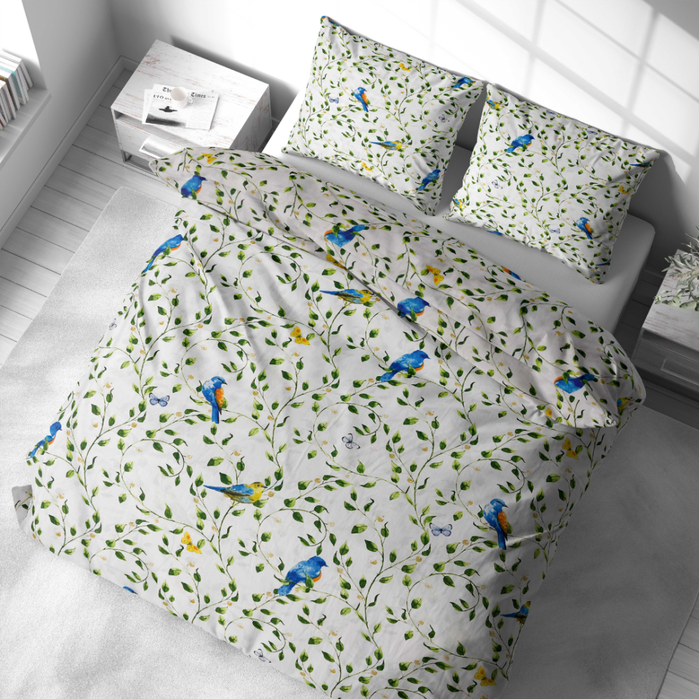 Påslakanset „Birds in Bloom“. Mönstrade sängkläder, 140x200 cm, 200x200 cm, 200x220 cm, 240x220 cm Påslakanset „Birds in Bloom“. Mönstrade sängkläder, 140x200 cm, 200x200 cm, 200x220 cm, 240x220 cm