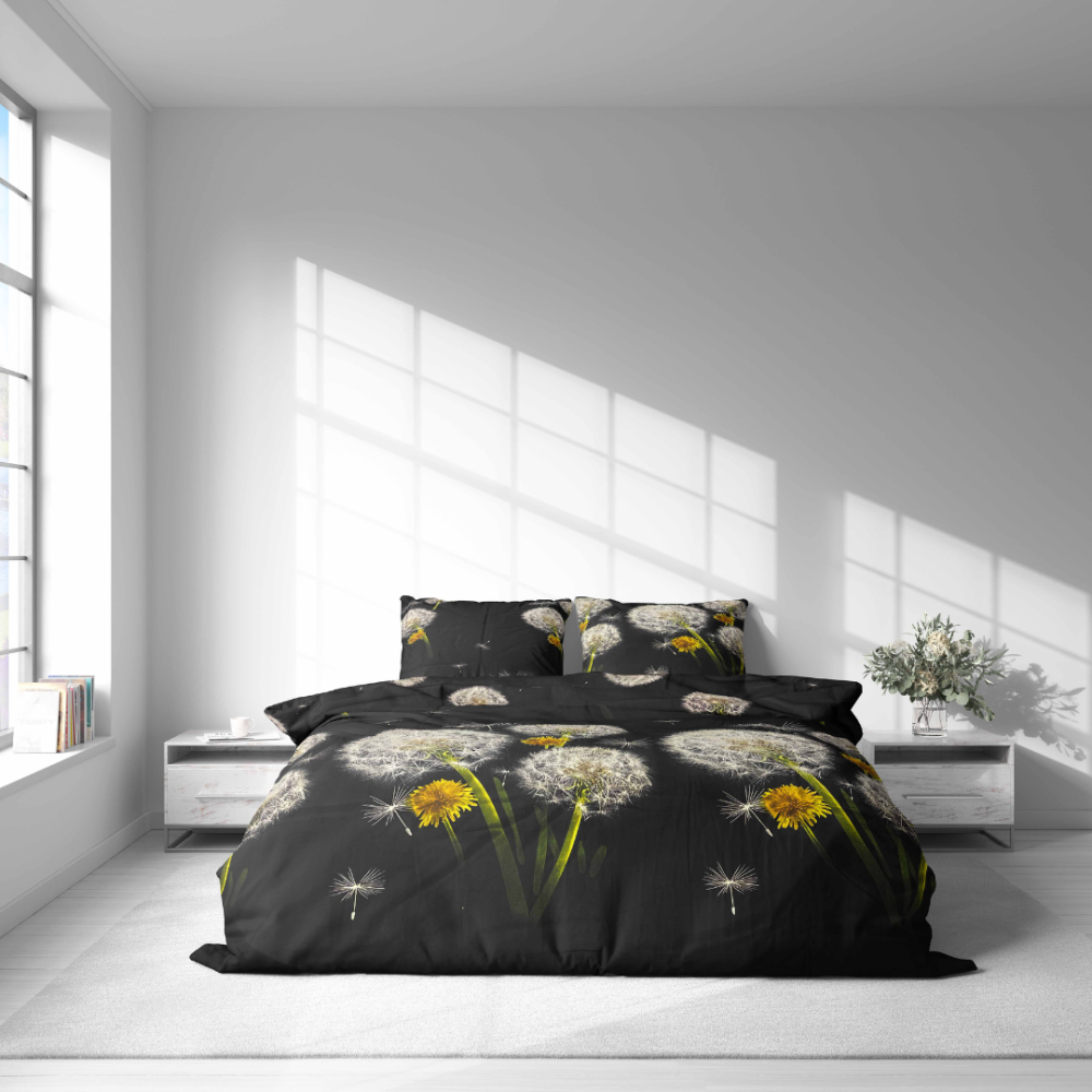 Påslakanset „Dandelion Night“. Mönstrade sängkläder, 140x200 cm, 200x200 cm, 200x220 cm Påslakanset „Dandelion Night“. Mönstrade sängkläder, 140x200 cm, 200x200 cm, 200x220 cm