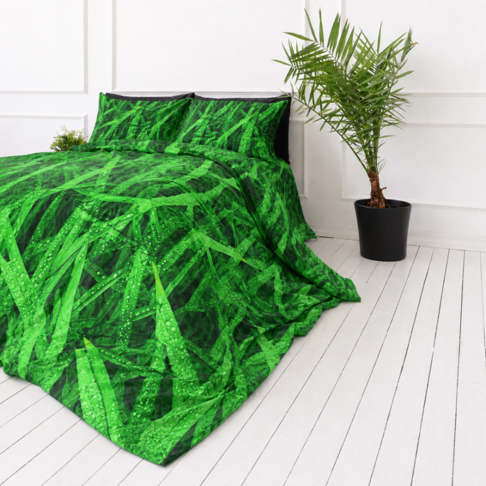 Påslakanset „Dewdrop“. Gröna sängkläder, 140x200 cm, 200x200 cm, 200x220 cm Påslakanset „Dewdrop“. Gröna sängkläder, 140x200 cm, 200x200 cm, 200x220 cm