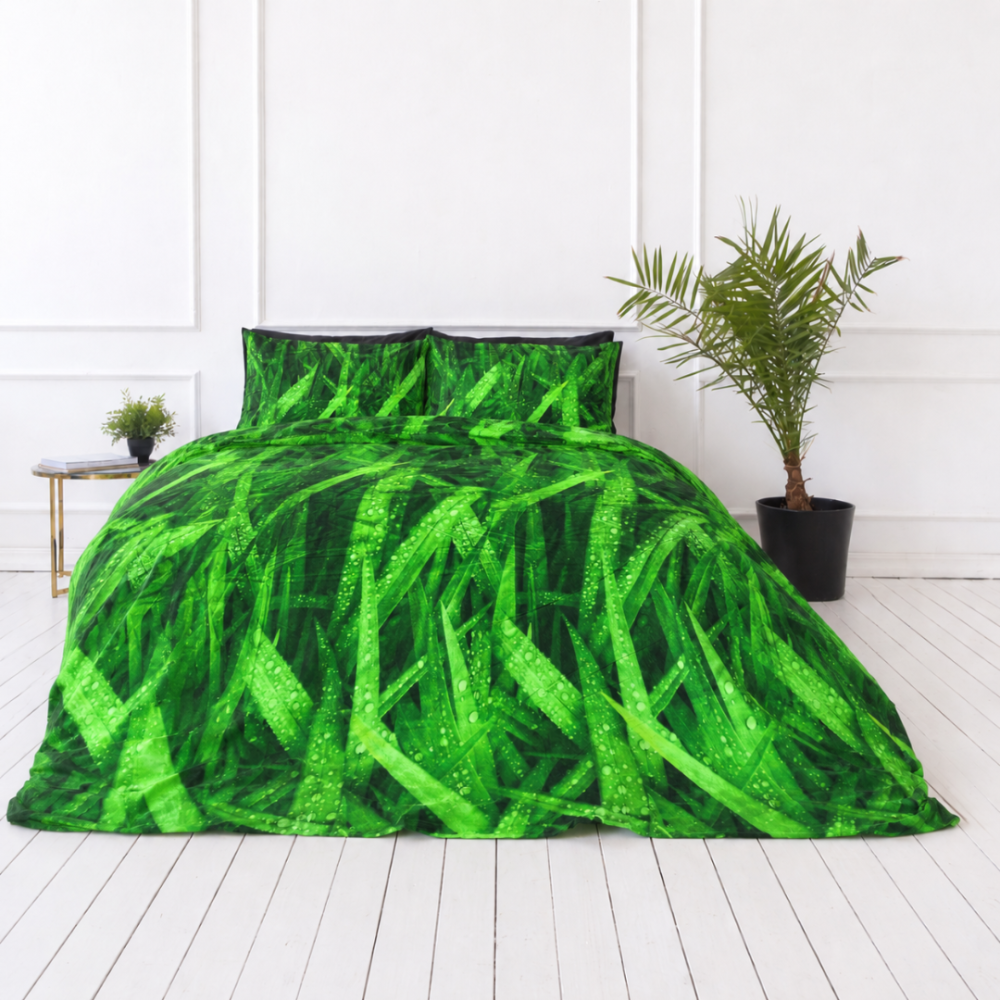 Påslakanset „Dewdrop“. Gröna sängkläder, 140x200 cm, 200x200 cm, 200x220 cm Påslakanset „Dewdrop“. Gröna sängkläder, 140x200 cm, 200x200 cm, 200x220 cm