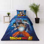Påslakanset „Dragon Ball Super“. Sängkläder barn, 135x200 cm. Vändbar blå dragon ball super-design med karaktärsmotiv och orange, vita och mörkblå symboler Påslakanset „Dragon Ball Super“. Sängkläder barn, 135x200 cm. Vändbar blå dragon ball super-design med karaktärsmotiv och orange, vita och mörkblå symboler