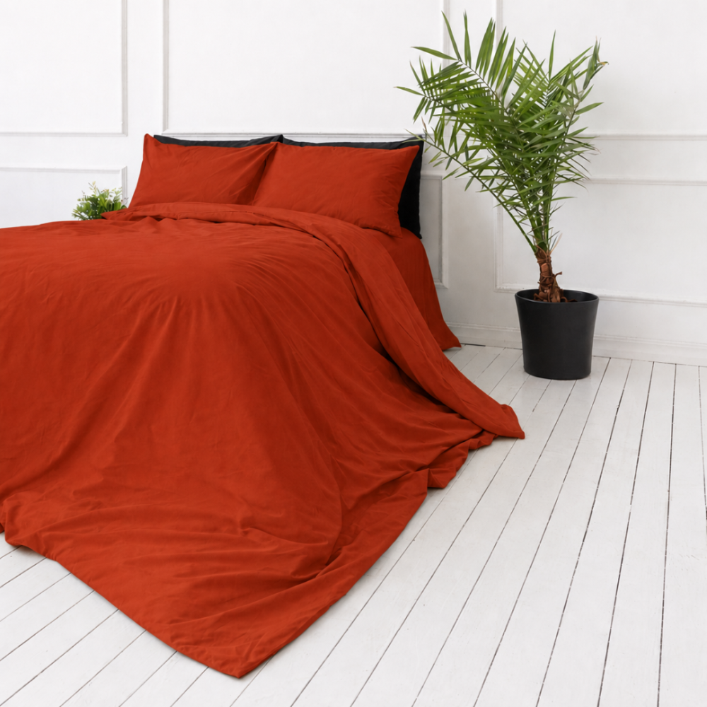 Påslakanset „Dry Tomato“. Enfärgade sängkläder, 140x200 cm, 150x200 cm, 160x200 cm, 180x200 cm, 200x200 cm, 200x220 cm, 240x220 cm. Varmt påslakanset i terrakotta och toner av soltorkade tomater. Påslakanset „Dry Tomato“. Enfärgade sängkläder, 140x200 cm, 150x200 cm, 160x200 cm, 180x200 cm, 200x200 cm, 200x220 cm, 240x220 cm. Varmt påslakanset i terrakotta och toner av soltorkade tomater.