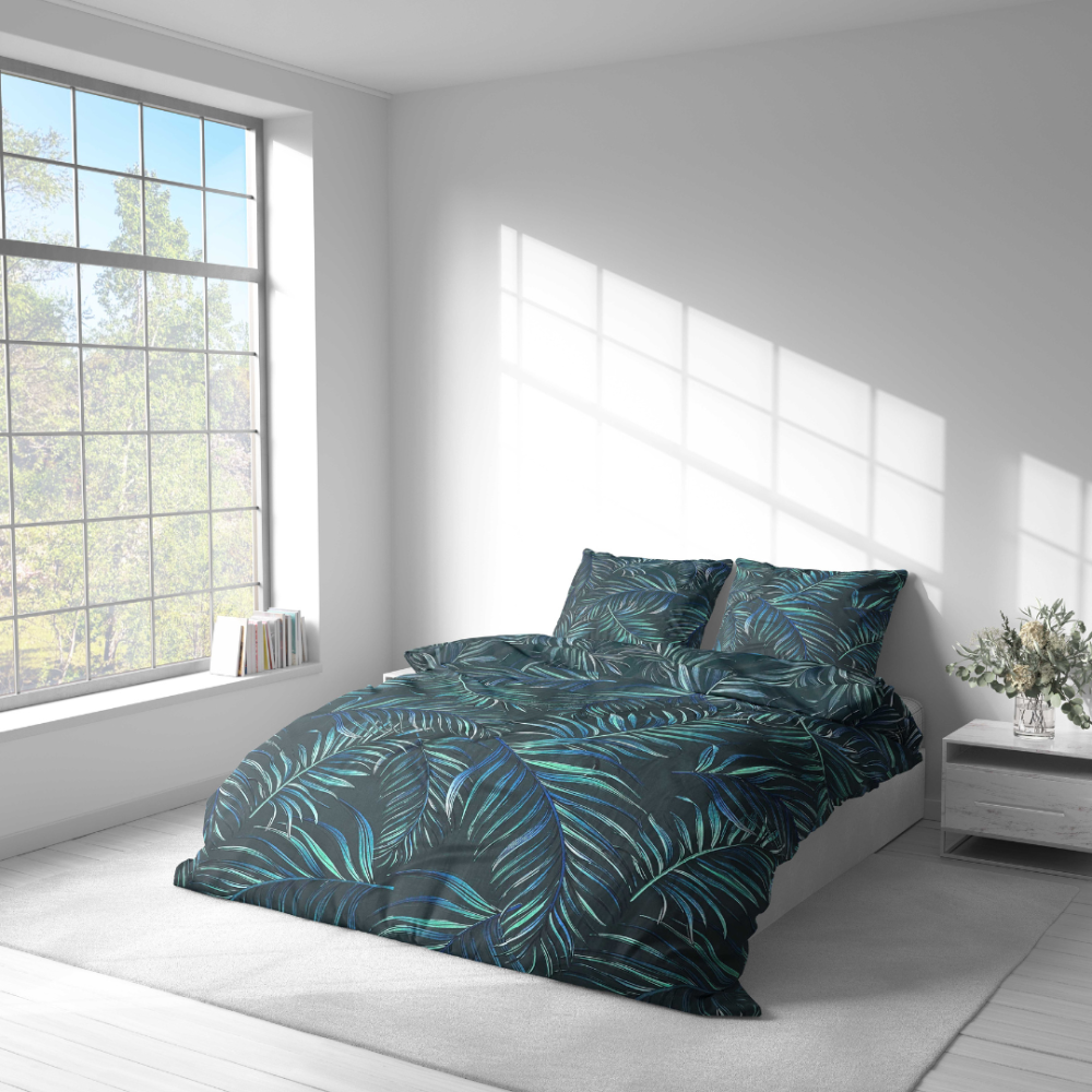 Påslakanset „Fern Whisper“. Gröna sängkläder, 140x200 cm, 150x200 cm, 160x200 cm, 180x200 cm, 200x200 cm, 200x220 cm, 240x220 cm