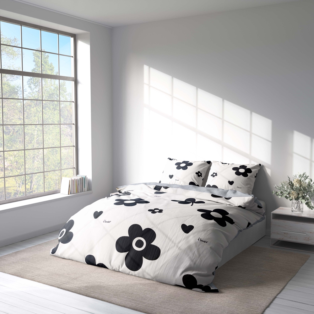 Påslakanset „Black Flowers“. Mönstrade sängkläder, 140x200 cm, 150x200 cm, 160x200 cm, 180x200 cm, 200x200 cm, 200x220 cm Påslakanset „Black Flowers“. Mönstrade sängkläder, 140x200 cm, 150x200 cm, 160x200 cm, 180x200 cm, 200x200 cm, 200x220 cm