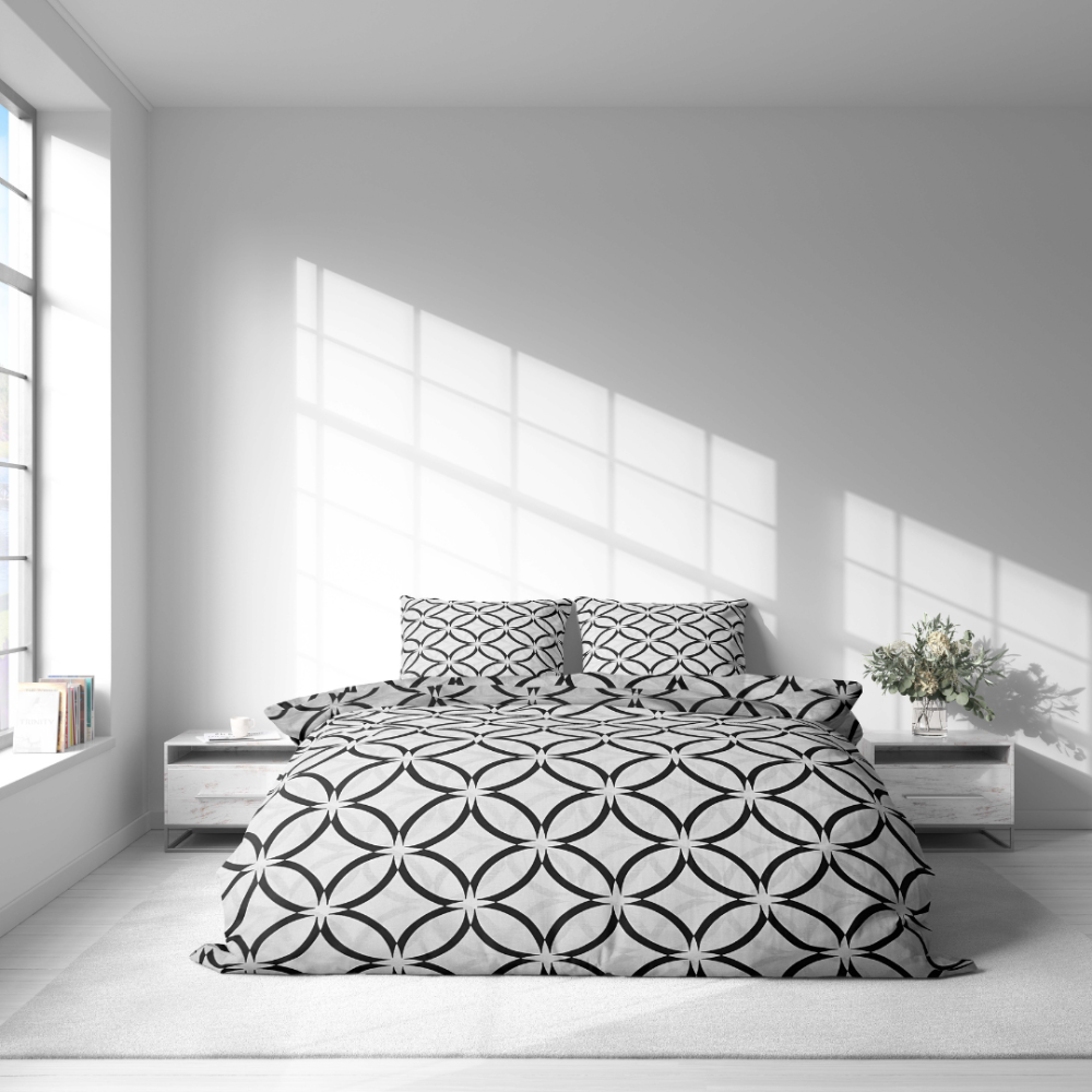 Påslakanset „Grey Retro Rings“. Sängkläder 155x200, 140x200 cm, 150x200 cm, 160x200 cm, 180x200 cm, 200x200 cm, 200x220 cm, 240x220 cm Påslakanset „Grey Retro Rings“. Sängkläder 155x200, 140x200 cm, 150x200 cm, 160x200 cm, 180x200 cm, 200x200 cm, 200x220 cm, 240x220 cm