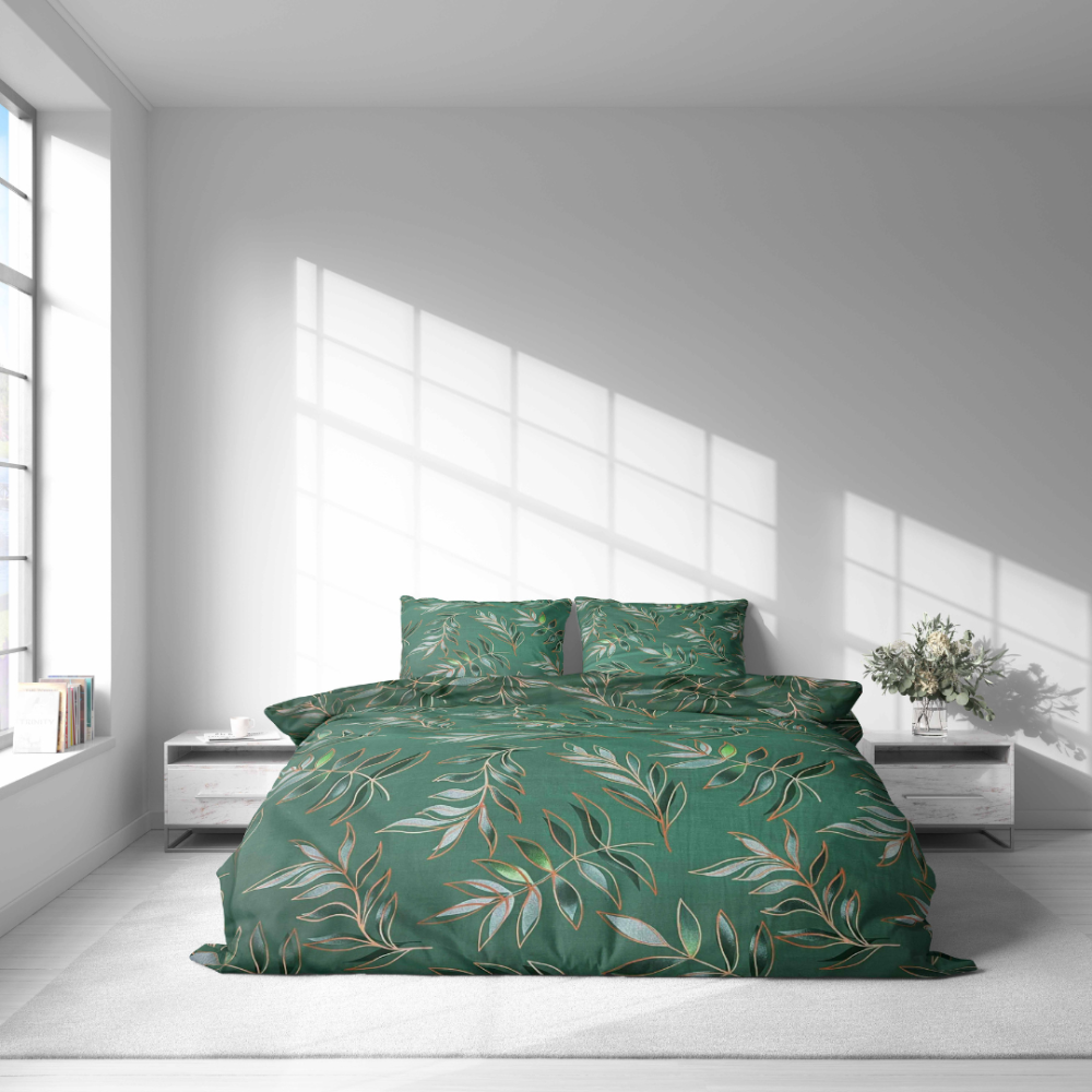 Påslakanset „Jade Leaves“. Sängkläder 155x200, 140x200 cm, 150x200 cm, 160x200 cm, 180x200 cm, 200x200 cm, 200x220 cm, 240x220 cm Påslakanset „Jade Leaves“. Sängkläder 155x200, 140x200 cm, 150x200 cm, 160x200 cm, 180x200 cm, 200x200 cm, 200x220 cm, 240x220 cm