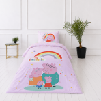 Påslakanset „Peppa Pig“. Sängkläder barn, 135x200 cm. Pastellfärgad design med peppa pig-figurer, färgglada hjärtan och stjärnor. Påslakanset „Peppa Pig“. Sängkläder barn, 135x200 cm. Pastellfärgad design med peppa pig-figurer, färgglada hjärtan och stjärnor.