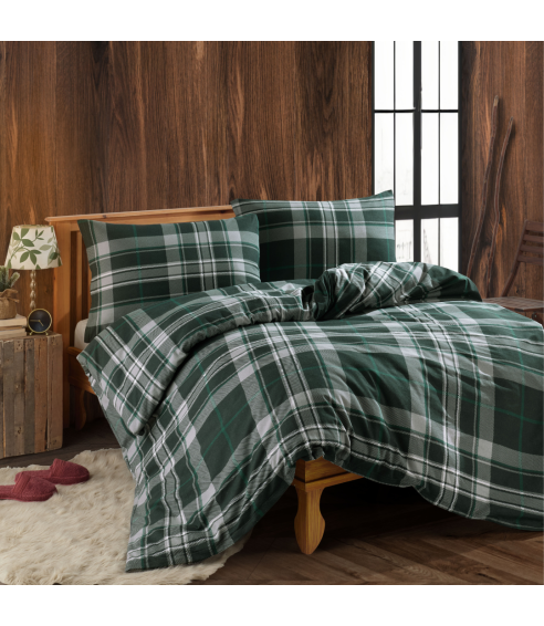 Påslakanset „Plaid Green Flannel“. Bomull sängkläder