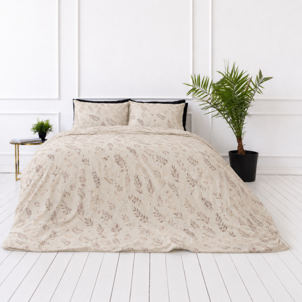 Påslakanset „Prairie Flora“. Beige sängkläder, 140x200 cm, 150x200 cm, 160x200 cm, 180x200 cm, 200x200 cm, 200x220 cm, 240x220 cm