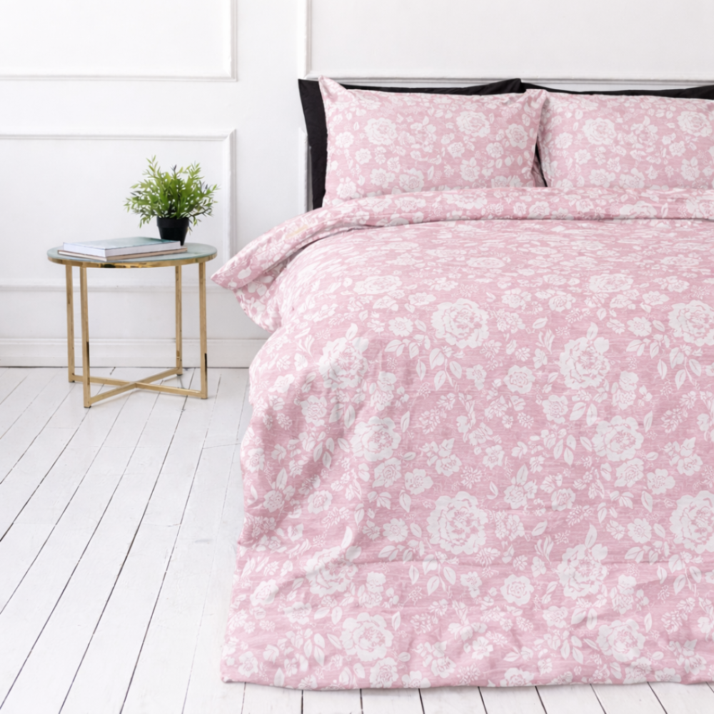 Påslakanset „Provance Coral“. Rosa sängkläder, 140x200 cm, 200x200 cm, 200x220 cm Påslakanset „Provance Coral“. Rosa sängkläder, 140x200 cm, 200x200 cm, 200x220 cm