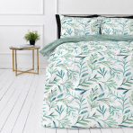 Påslakanset „Teal Grove“. Gröna sängkläder, 140x200 cm, 200x200 cm, 200x220 cm. Vitt bäddset med gröna och blågröna bladmotiv Påslakanset „Teal Grove“. Gröna sängkläder, 140x200 cm, 200x200 cm, 200x220 cm. Vitt bäddset med gröna och blågröna bladmotiv