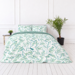 Påslakanset „Teal Grove“. Gröna sängkläder, 140x200 cm, 200x200 cm, 200x220 cm. Botaniskt bäddset med gröna, blågröna och olivfärgade blad Påslakanset „Teal Grove“. Gröna sängkläder, 140x200 cm, 200x200 cm, 200x220 cm. Botaniskt bäddset med gröna, blågröna och olivfärgade blad