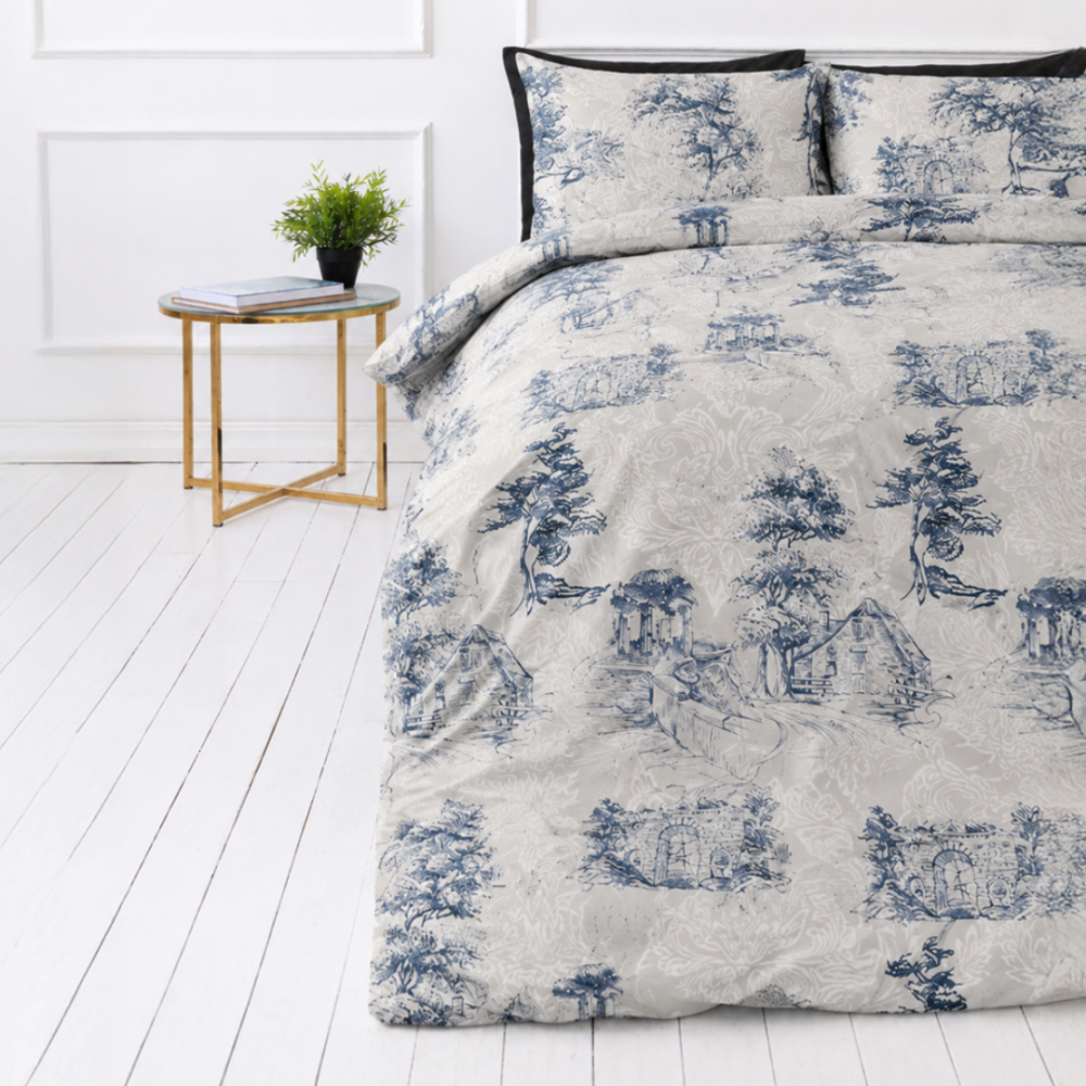Påslakanset „Toile De Jouy Classic“. Grå sängkläder, 140x200 cm, 200x200 cm, 200x220 cm Påslakanset „Toile De Jouy Classic“. Grå sängkläder, 140x200 cm, 200x200 cm, 200x220 cm