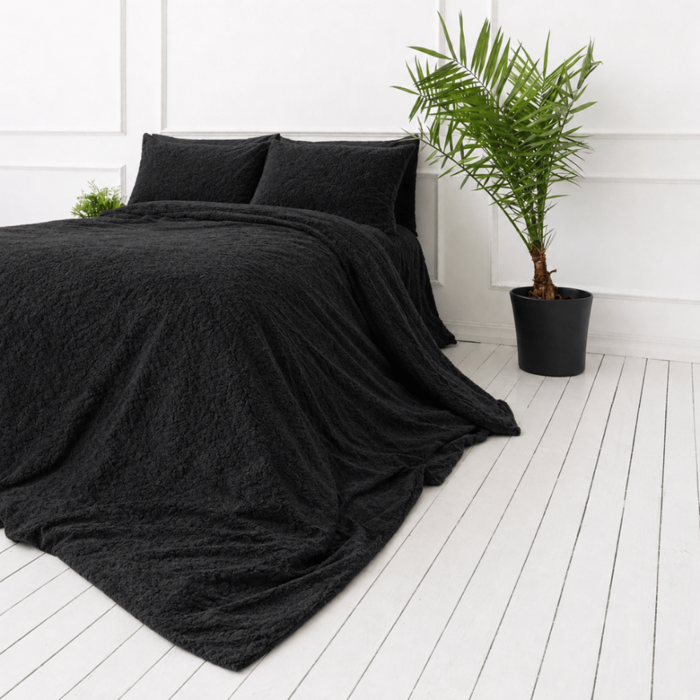 Plysch bäddset „Minky Black“. Enfärgade sängkläder, 200x220 cm Plysch bäddset „Minky Black“. Enfärgade sängkläder, 200x220 cm