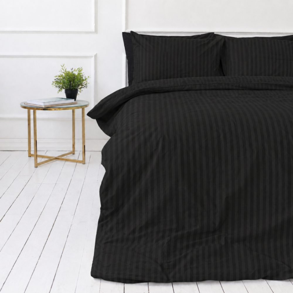 Premium satin påslakanset „Black Stripe Sateen“. Mako satin sängkläder, 140x200 cm, 200x200 cm Premium satin påslakanset „Black Stripe Sateen“. Mako satin sängkläder, 140x200 cm, 200x200 cm