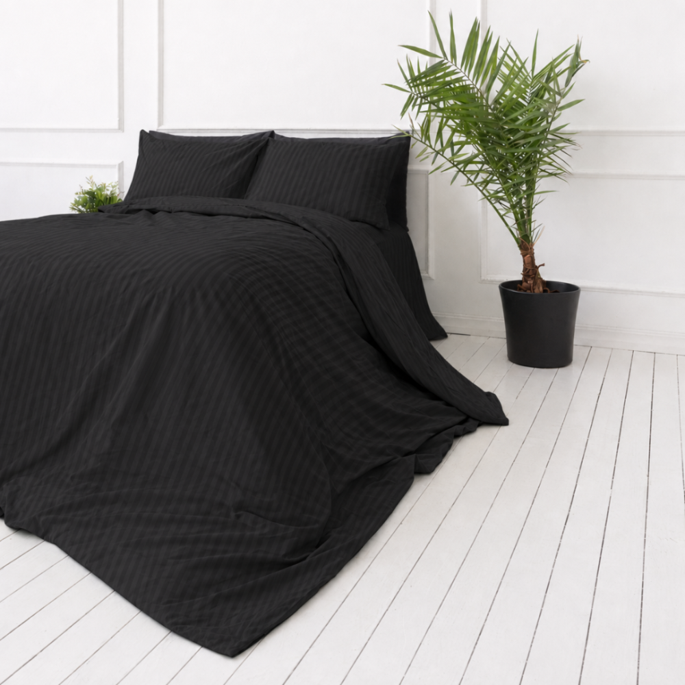 Premium satin påslakanset „Black Stripe Sateen“. Mako satin sängkläder, 140x200 cm, 200x200 cm Premium satin påslakanset „Black Stripe Sateen“. Mako satin sängkläder, 140x200 cm, 200x200 cm
