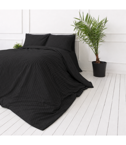 Premium satin påslakanset „Black Stripe Sateen“. Satin påslakan