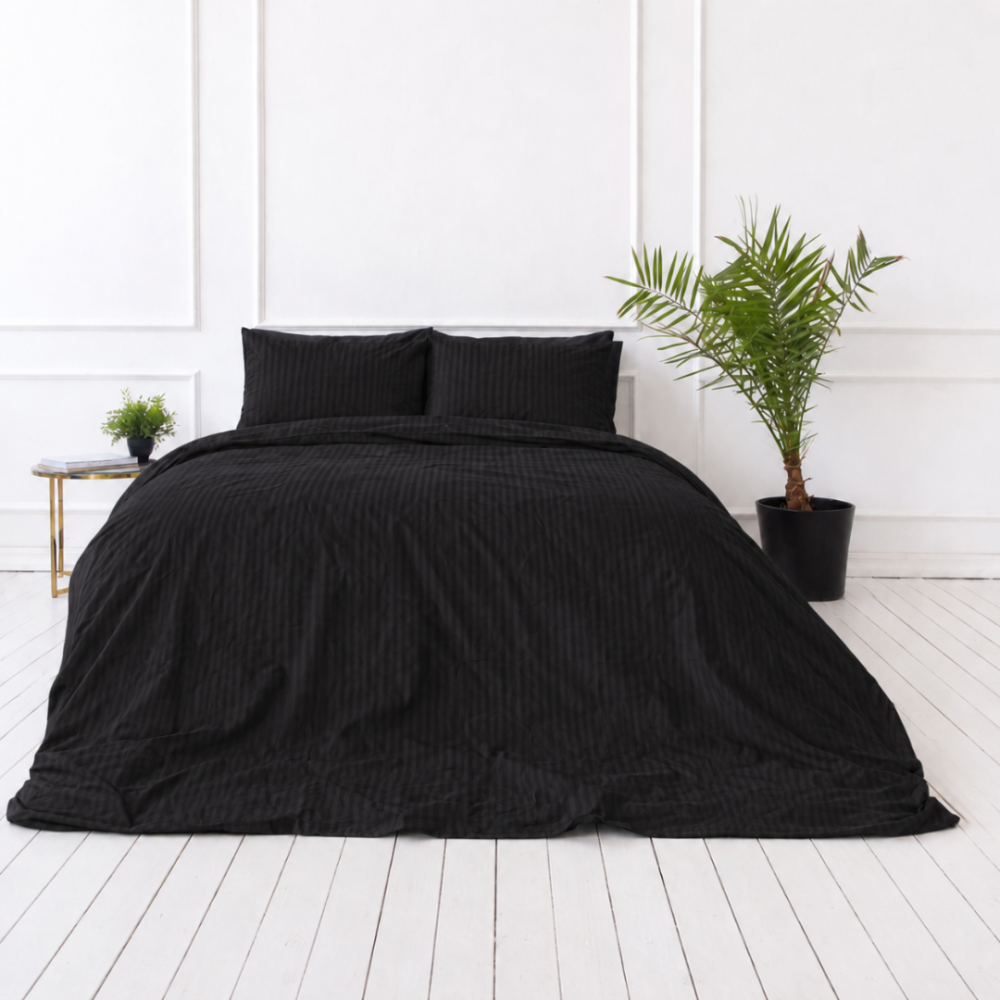 Premium satin påslakanset „Black Stripe Sateen“. Mako satin sängkläder, 140x200 cm, 200x200 cm Premium satin påslakanset „Black Stripe Sateen“. Mako satin sängkläder, 140x200 cm, 200x200 cm