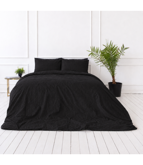 Premium satin påslakanset „Black Stripe Sateen“. Satin påslakan