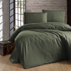 Premium satin påslakanset „Dark Green Stripe“. Gröna sängkläder, 140x200 cm, 200x200 cm, 200x220 cm