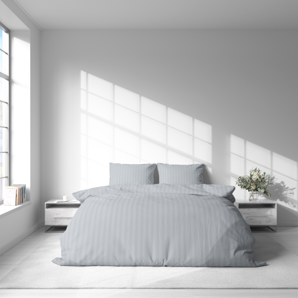 Premium satin påslakanset „Light Gray Stripe Satin“. Påslakanset 135x200, 140x200 cm, 200x200 cm Premium satin påslakanset „Light Gray Stripe Satin“. Påslakanset 135x200, 140x200 cm, 200x200 cm