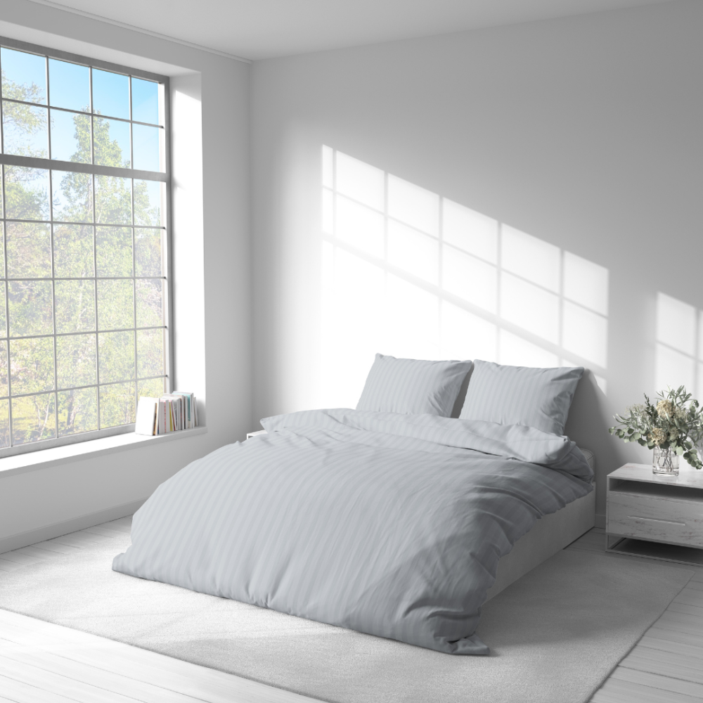 Premium satin påslakanset „Light Gray Stripe Satin“. Påslakanset 135x200, 140x200 cm, 200x200 cm Premium satin påslakanset „Light Gray Stripe Satin“. Påslakanset 135x200, 140x200 cm, 200x200 cm