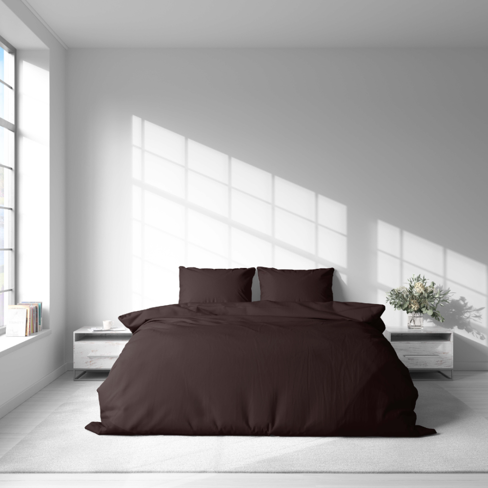 Premium satin påslakanset „Chesnut glow“. Enfärgade sängkläder, 140x200 cm, 200x200 cm, 200x220 cm, 240x220 cm