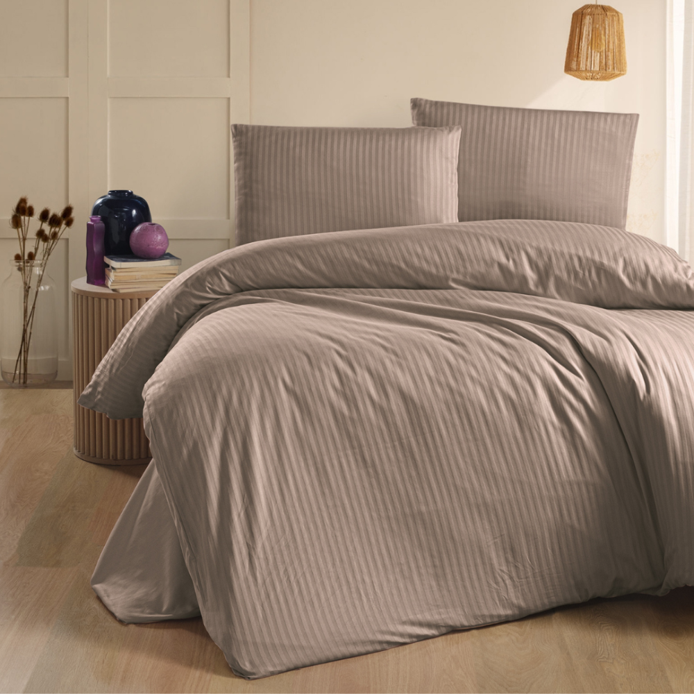 Premium satin påslakanset „Mink Stripe“. Mönstrade sängkläder, 140x200 cm, 200x200 cm, 200x220 cm Premium satin påslakanset „Mink Stripe“. Mönstrade sängkläder, 140x200 cm, 200x200 cm, 200x220 cm
