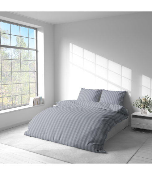 Premium satin påslakanset „Moon Grey Stripe Satin“. Satin påslakan
