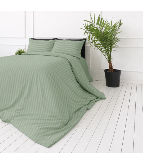 Premium satin påslakanset „Pistachio Stripe Sateen“. Satin påslakan